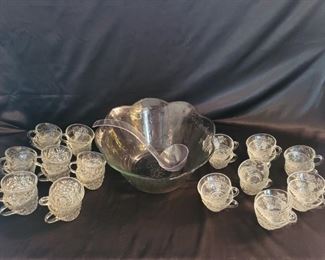 Large Punch Bowl Set with Ladle and 28 Cups