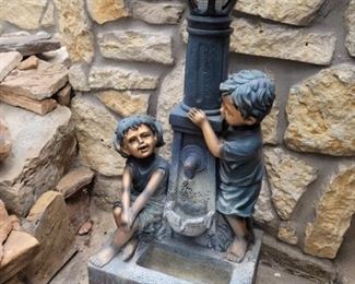 Fountain with 2 Children and a Lamp Post