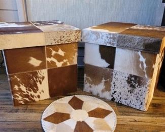  (3) Cowhide, 2 Boxes and a Rug or Plateau