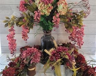 3 Faux Flower Arragements Joined by a 1/2 Wreath 