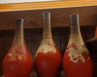 (3) Red and Tan Gourd Bud Vases