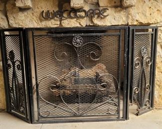 Iron Fireplace Screen and Iron Welome Sign