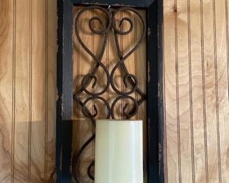 Wood Frame Iron Middle Wall Candle Holder  21.5in