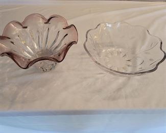 Light Smokey Plum Fluted Flower Bowl and a  Clear Scalloped Edge Flower & Petal Bowl