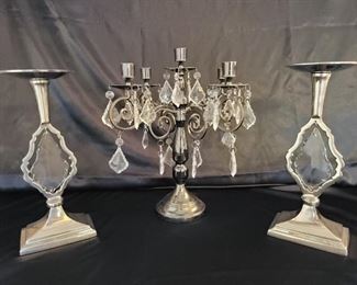 Dramatic Silver Tone 5 Candelabra + 2 Candlesticks