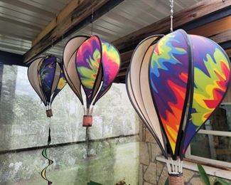 (3) Hot Air Balloon Windsocks, Colorful Spinners