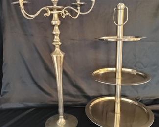 Silver Tone 5 Candelabra and 3 Tier Stand