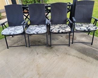 (4) Wicker Back Patio Chairs with Cushions