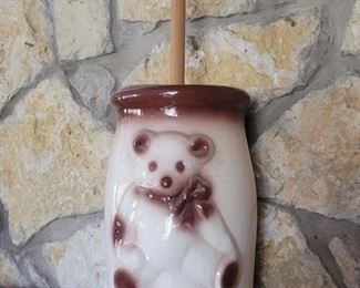 26in Butter Churn Jar is Ceramic with Bear