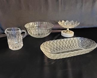 (4) Crystal Serving Pieces, 1 has marble base