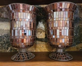 (2) Mosaic Hurricane Candleholders by Bradford