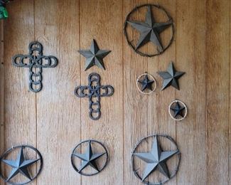 Lot of Crosses & Texas Stars, Metal Wall Art