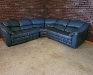 3 Piece Leather Sleeper Sectional w Recliner-as is