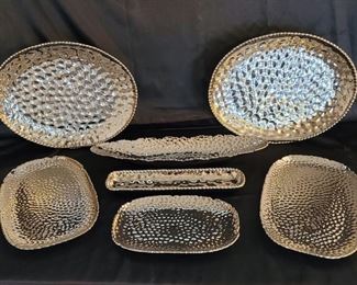 (5) Polished & Hammered Metal Serving Pieces
