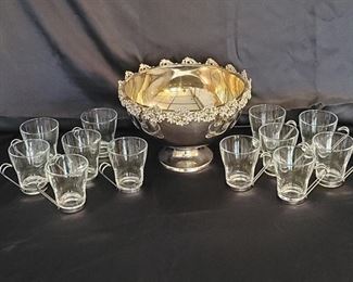 Nicole Miller Jeweled Punch Bowl+12 Bormioli Rocci