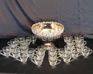 Tahari Punch Bowl w 28 Bormioli Rocco Cups