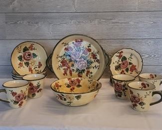 (14) Old English Rose Pattern Stoneware Dishes