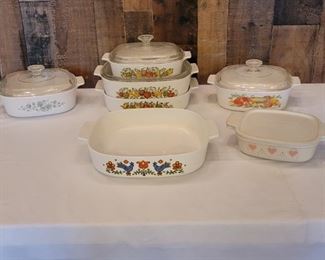 7 Corningware Dishes in Several Different Patterns