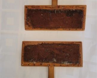 (2) Antique Wood Cards are Wood, Leather, & Metal