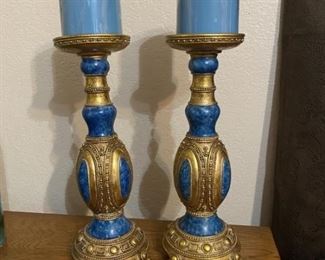 (2) Gold & Turquoise Pillars with Candles