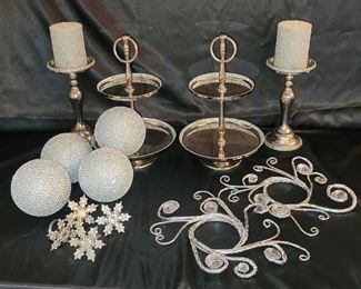Rhinestones, Rhinestones (2) 2 Tiered Trays, (2) pillars w bling candles, (4) decor balls, napkin rings & table decor to match