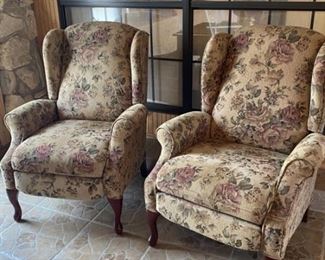 (2)  Floral Wingback Chairs