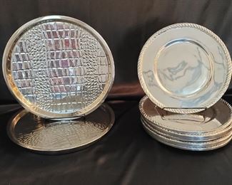(2) Serving trays. (8) Heavy Metal Platters