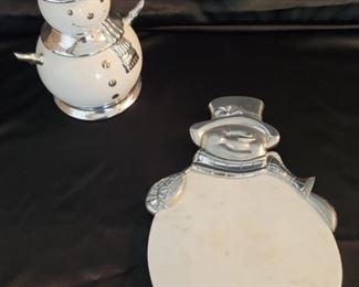 Lenox Snowman Marble Cheese Plate PLUS Lenox Snowman candle