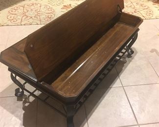 Here is the big coffee table with it’s secret storage access open. We also have 2 matching side tables!