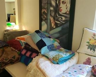 linens, blankets, pillows ad quilts