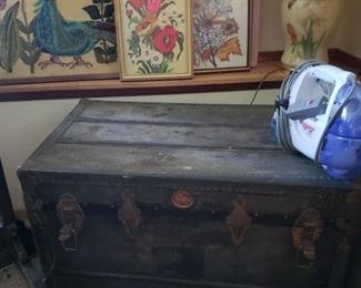 trunk and several crewel work framed pieces, these are great!