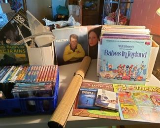 This is the audio table, LPs, dvds etc