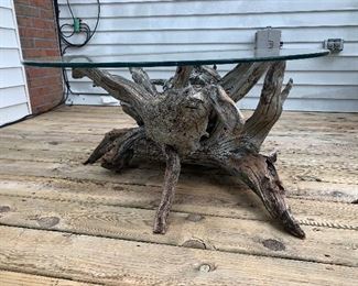 Driftwood Coffee Table with Glass Top