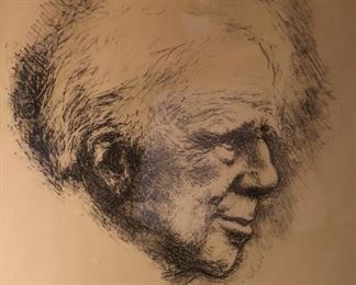Etching "Head of Robert Frost" by Grant Reynard