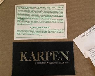 LABEL OF THE KARPEN SOFA AND LOVESEAT 