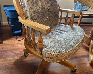pair of castored oak chairs 