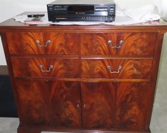 Antique Music Cabinet in Flamed Mahogany. Has built in speakers. 