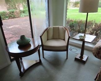 Midcentury Barrel Chair - Round Side Table  - Table Floor Lamp