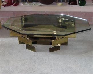 Midcentury Brass Base Glass Top Cocktail Table