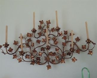 Large Gold Midcentury Floral Candle Sconce