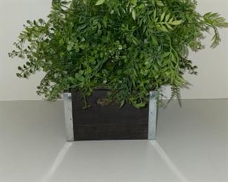Dark Wood Artificial Plant holder w/ Green Shrub