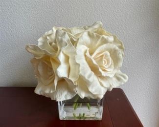 Glass Plant Holder w/ Artificial White Roses