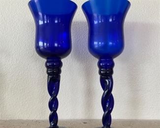 Blue Glass Candler Sticks