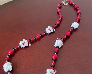 Costume Red and Black Bead Santa Clause Necklace