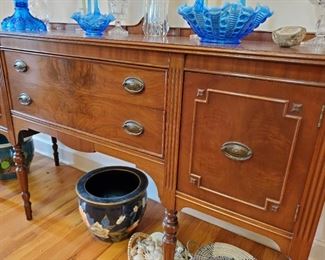 Practically mint condition Antique Buffet,  large Oriental flower pots 