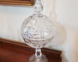 Etched crystal candy dish 