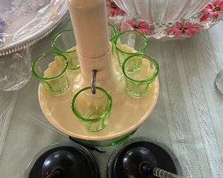 Lucite desk/pen sets, unique depression glass pump dispenser