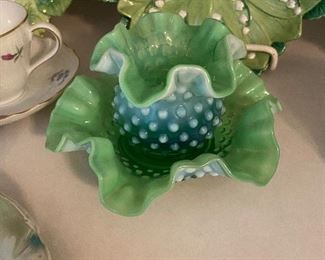 Fenton green opalescent hobnail 