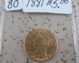 1881 Gold $5.00 Coin