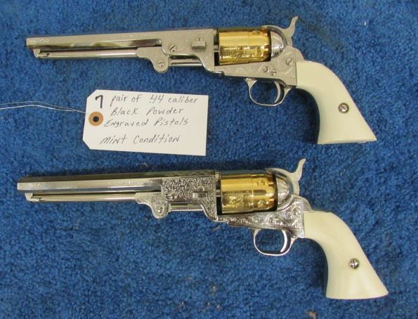 Pair of .44 Caliber Black Powder Engraved Pistols  (Mint Condition)
